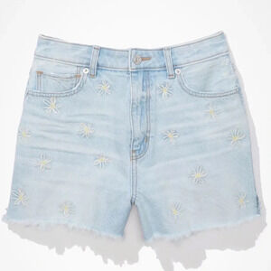 American Eagle Outfitters Light Blue Jean Shorts with Floral Embroidery